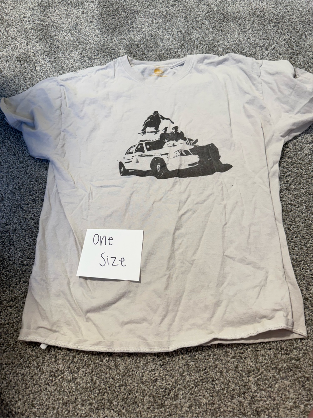 PacSun Light Gray Tee with Black Police Car Graphic